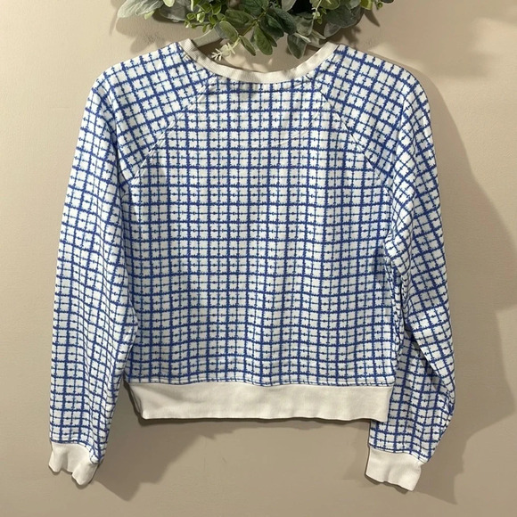 Champion Cropped Crewneck Sweatshirt Blue White Windowpane Checked S - Picture 4 of 15